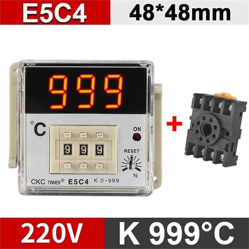 E5C4/E5C2 Digital Display Pointer knob Temperature Controller 0-399/0-999 Celsius K Type/PT100 Type Thermostat with Socket 220V(E5C4 PT100 399) in Kuwait