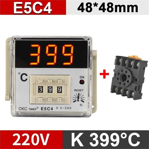 E5C4/E5C2 Digital Display Pointer knob Temperature Controller 0-399/0-999 Celsius K Type/PT100 Type Thermostat with Socket 220V(E5C4 PT100 399) in Kuwait