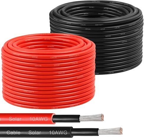 سلك الألواح الشمسية 10 AWG(6 مم²) - كابل تمديد للطاقة الشمسية 100 قدم أسود و100 قدم أحمر 10 سلك كهروضوئي نحاسي معلب للسيارات الخارجية RV لوحة شمسية للقوارب البحرية (أسود + أحمر) in Kuwait