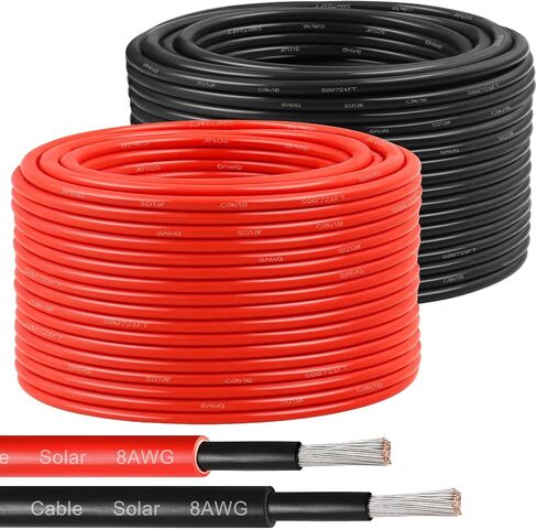 سلك الألواح الشمسية 10 AWG(6 مم²) - كابل تمديد للطاقة الشمسية 100 قدم أسود و100 قدم أحمر 10 سلك كهروضوئي نحاسي معلب للسيارات الخارجية RV لوحة شمسية للقوارب البحرية (أسود + أحمر) in Kuwait