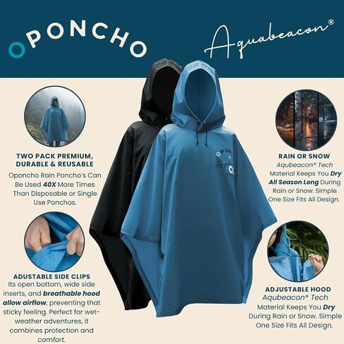 Oponcho 2 Pack Durable Reusable Rain Ponchos Waterproof Lightweight Unisex for Hiking Camping Emergency Events in Saudi Arabia
