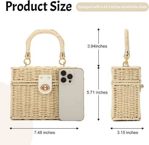 Handwoven Straw Basket Bag for Women Small Rattan Square Tote Wicker Straw Crossbody Bag in Saudi Arabia