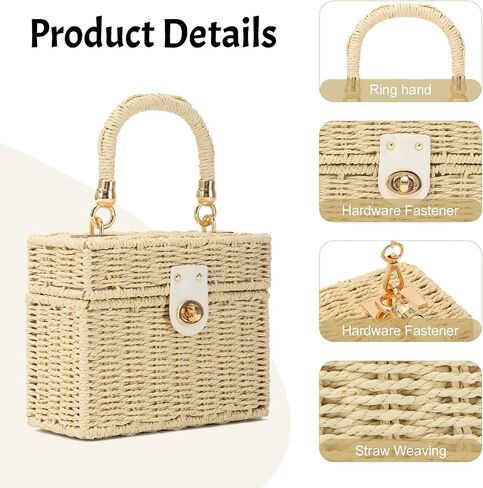 Handwoven Straw Basket Bag for Women Small Rattan Square Tote Wicker Straw Crossbody Bag in Saudi Arabia