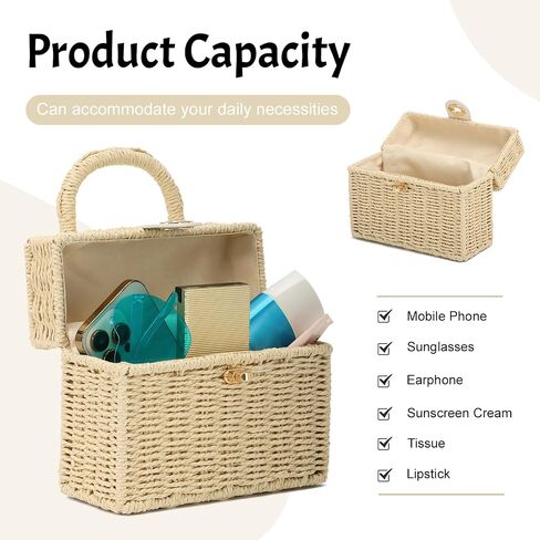 Handwoven Straw Basket Bag for Women Small Rattan Square Tote Wicker Straw Crossbody Bag in Saudi Arabia