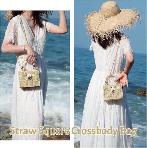 Handwoven Straw Basket Bag for Women Small Rattan Square Tote Wicker Straw Crossbody Bag in Saudi Arabia