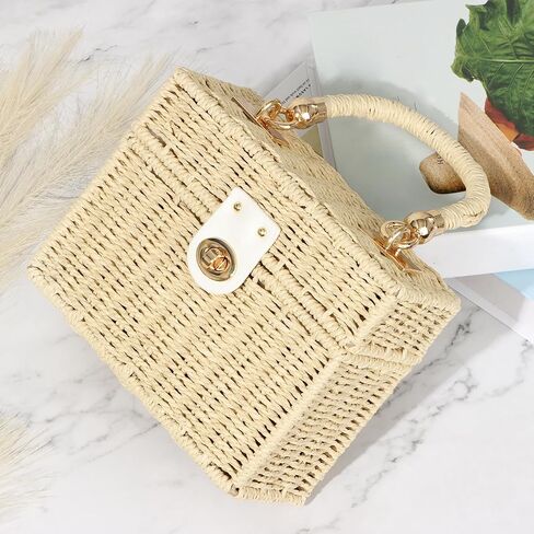 Handwoven Straw Basket Bag for Women Small Rattan Square Tote Wicker Straw Crossbody Bag in Saudi Arabia