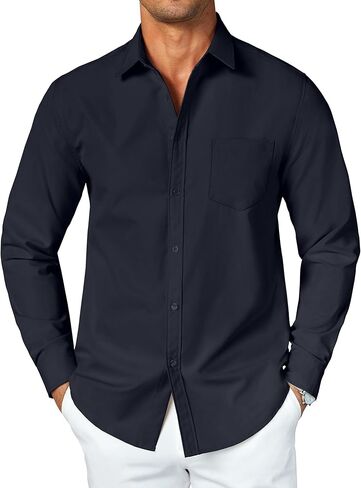 COOFANDY Men's Button Down Long Sleeve Shirt Casual Untucked Dress Shirt Regular Fit Wedding Shirts in Kuwait
