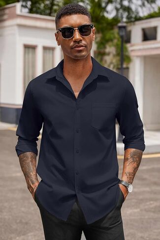 COOFANDY Men's Button Down Long Sleeve Shirt Casual Untucked Dress Shirt Regular Fit Wedding Shirts in Kuwait