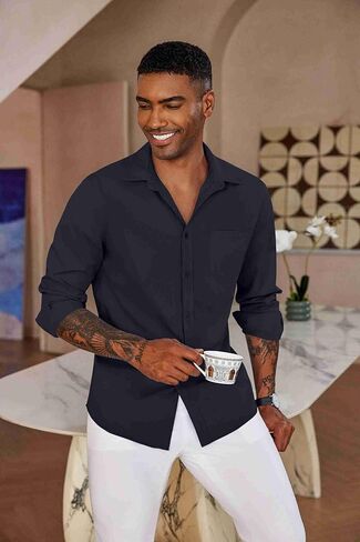COOFANDY Men's Button Down Long Sleeve Shirt Casual Untucked Dress Shirt Regular Fit Wedding Shirts in Kuwait