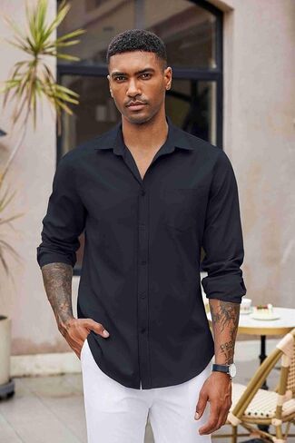 COOFANDY Men's Button Down Long Sleeve Shirt Casual Untucked Dress Shirt Regular Fit Wedding Shirts in Kuwait