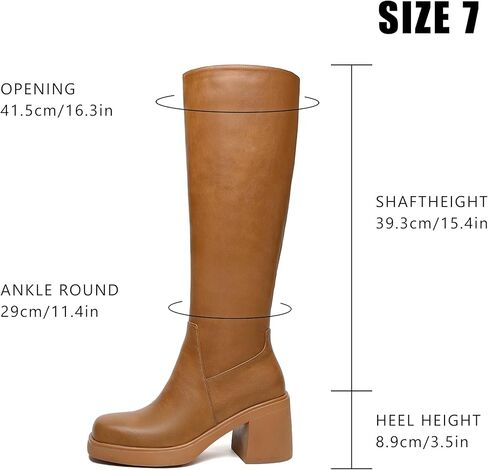 Knee High Boots for Women Square Toe Tall Boots Chunky Heeled Fashion High Boots with Side Zipper in Kuwait
