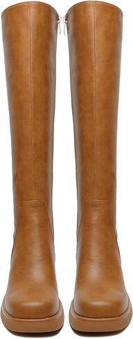 Knee High Boots for Women Square Toe Tall Boots Chunky Heeled Fashion High Boots with Side Zipper in Kuwait