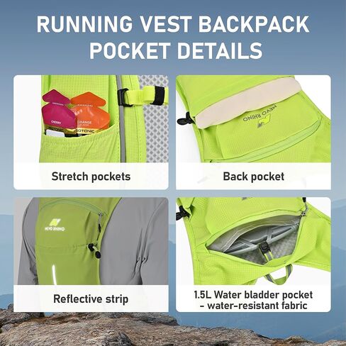 N NEVO RHINO Lightweight Running Vest-Insulated Water Backpack with 1.5L Water Bladder, Hydration Vest for Hiking, Trail Running, Marathons, Cycling in Kuwait