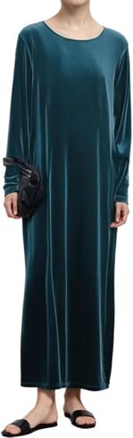 فستان Melliflo المخملي للنساء كاجوال بياقة دائرية وفساتين أنيقة لحفلات الكوكتيل وأكمام طويلة مع جيب in Kuwait