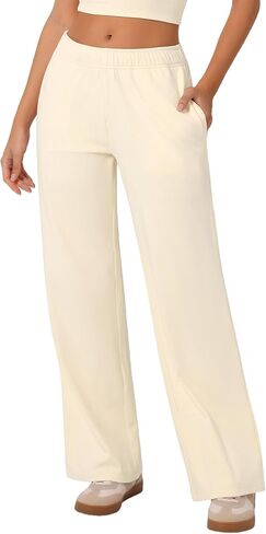 ABOCIW Women's Fleece Lined Wide Leg Sweatpants Elastic High Waisted Baggy Athletic Joggers Pants with Pockets in Kuwait