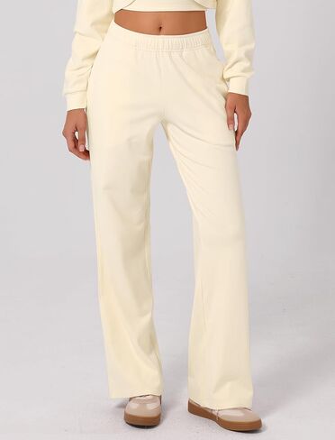 ABOCIW Women's Fleece Lined Wide Leg Sweatpants Elastic High Waisted Baggy Athletic Joggers Pants with Pockets in Kuwait