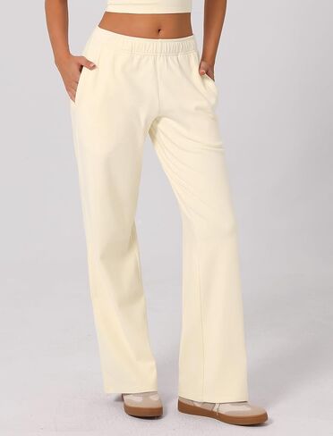 ABOCIW Women's Fleece Lined Wide Leg Sweatpants Elastic High Waisted Baggy Athletic Joggers Pants with Pockets in Kuwait