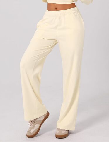 ABOCIW Women's Fleece Lined Wide Leg Sweatpants Elastic High Waisted Baggy Athletic Joggers Pants with Pockets in Kuwait