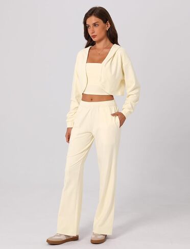 ABOCIW Women's Fleece Lined Wide Leg Sweatpants Elastic High Waisted Baggy Athletic Joggers Pants with Pockets in Kuwait