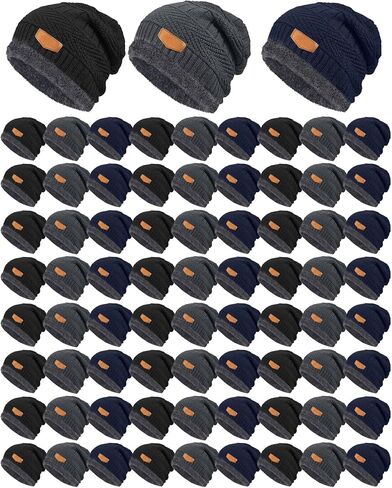 Geyoga 72 Pieces Winter Knit Beanie Hats Bulk for Homeless Fleece Lined Beanie Warm Beanie Cap Winter Knit in Saudi Arabia