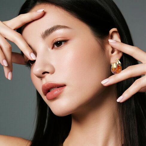 Vintage Gold Hoops Earrings for Women,Brown White Blue Pink Chunky Dangle Drop Jewelry with Resin Gemstones, Trendy Statement Earrings for Beach,Party, Vintage Gift for Travel Maximalist Jewelry in Kuwait