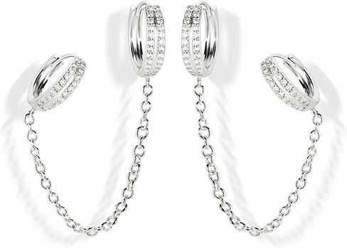 Gold Chain Earrings for Women, Hypoallergenic Double conch piercing Huggie Hoop Stud Catilage Dangle Jewelry, Sterling Silver Chain Earring Dangle Set in Saudi Arabia