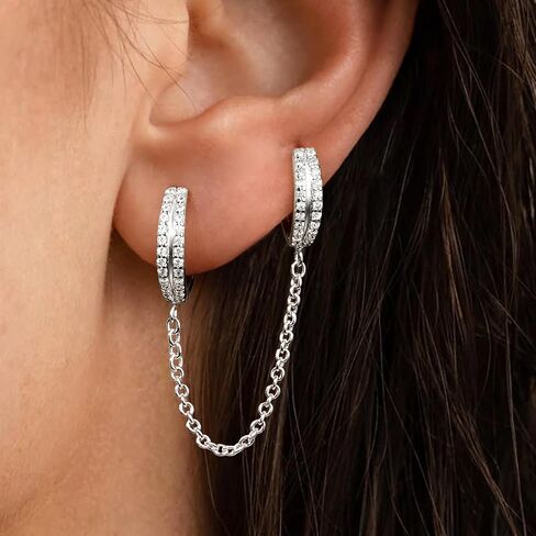 Gold Chain Earrings for Women, Hypoallergenic Double conch piercing Huggie Hoop Stud Catilage Dangle Jewelry, Sterling Silver Chain Earring Dangle Set in Saudi Arabia