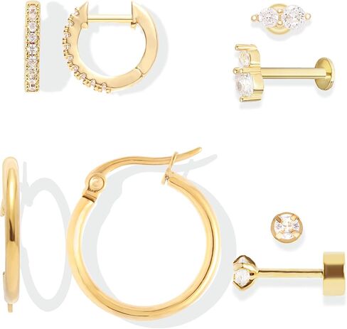 14K Gold Earrings, Hypoallergenic Surgical Steel Earrings for Women, Small 14K Gold Plated Hoop Earrings Trendy, Tragus Piercing Jewelry Flat Back Stud Perfect for Fashion Style. in Saudi Arabia