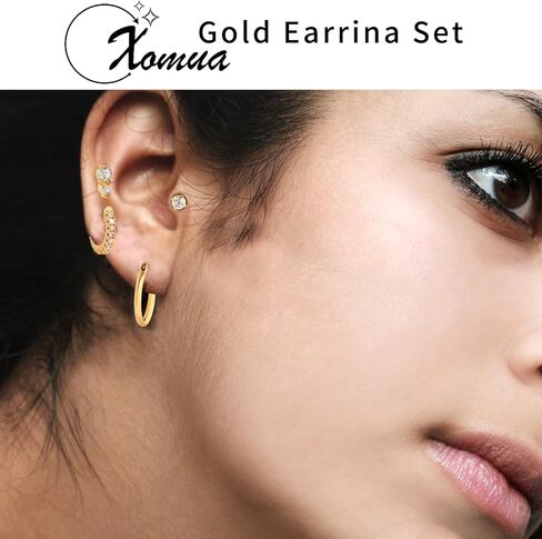 14K Gold Earrings, Hypoallergenic Surgical Steel Earrings for Women, Small 14K Gold Plated Hoop Earrings Trendy, Tragus Piercing Jewelry Flat Back Stud Perfect for Fashion Style. in Saudi Arabia