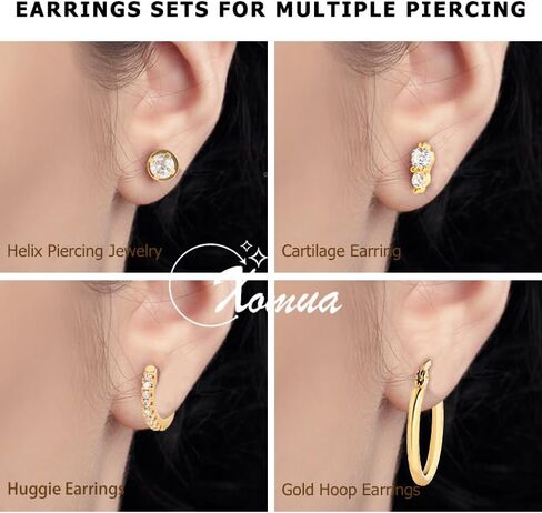 14K Gold Earrings, Hypoallergenic Surgical Steel Earrings for Women, Small 14K Gold Plated Hoop Earrings Trendy, Tragus Piercing Jewelry Flat Back Stud Perfect for Fashion Style. in Saudi Arabia