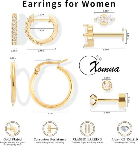 14K Gold Earrings, Hypoallergenic Surgical Steel Earrings for Women, Small 14K Gold Plated Hoop Earrings Trendy, Tragus Piercing Jewelry Flat Back Stud Perfect for Fashion Style. in Saudi Arabia