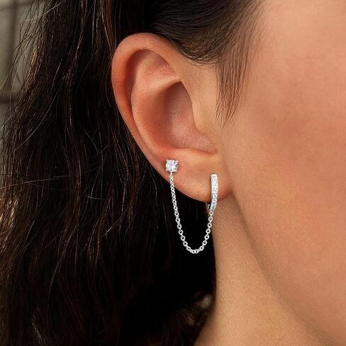 Gold Chain Earrings for Women, Hypoallergenic Double conch piercing Huggie Hoop Stud Catilage Dangle Jewelry, Sterling Silver Chain Earring Dangle Set in Saudi Arabia