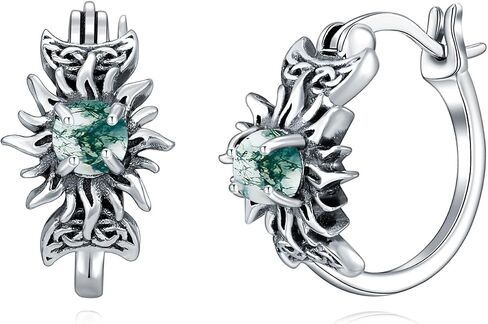 Vintage Daisy/Rose/Butterfly with Natural Moss Agate Hoop Earrings 925 Sterling Silver Retro Moss Agate Hoop Earrings for Women Gifts in Saudi Arabia