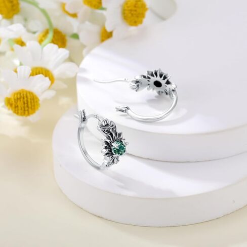 Vintage Daisy/Rose/Butterfly with Natural Moss Agate Hoop Earrings 925 Sterling Silver Retro Moss Agate Hoop Earrings for Women Gifts in Saudi Arabia