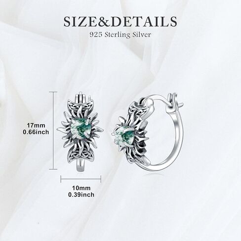 Vintage Daisy/Rose/Butterfly with Natural Moss Agate Hoop Earrings 925 Sterling Silver Retro Moss Agate Hoop Earrings for Women Gifts in Saudi Arabia