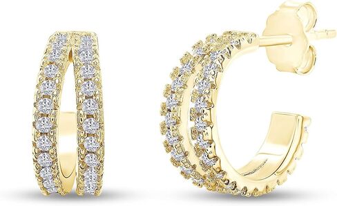 18k Gold Plated Sterling Silver Post Split Huggie Hoop Earrings, 0.75 Carat (ctw) Moissanite Diamond Hoop Earrings for Women | Jewelry Gifts For Her (3/4 Ctw) in Saudi Arabia