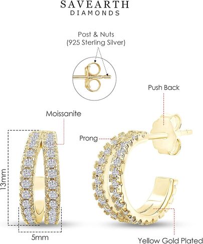18k Gold Plated Sterling Silver Post Split Huggie Hoop Earrings, 0.75 Carat (ctw) Moissanite Diamond Hoop Earrings for Women | Jewelry Gifts For Her (3/4 Ctw) in Saudi Arabia