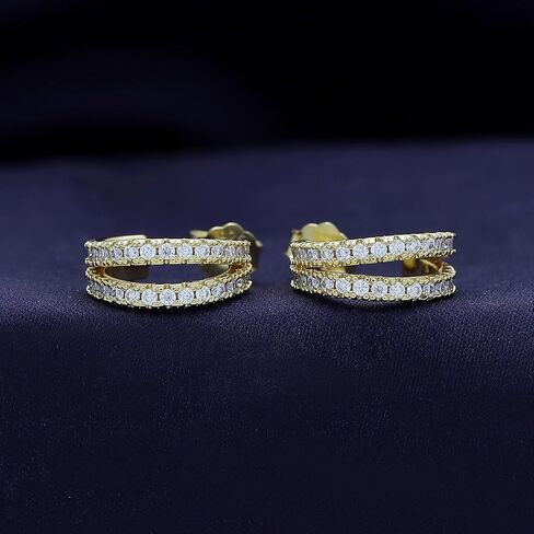18k Gold Plated Sterling Silver Post Split Huggie Hoop Earrings, 0.75 Carat (ctw) Moissanite Diamond Hoop Earrings for Women | Jewelry Gifts For Her (3/4 Ctw) in Saudi Arabia