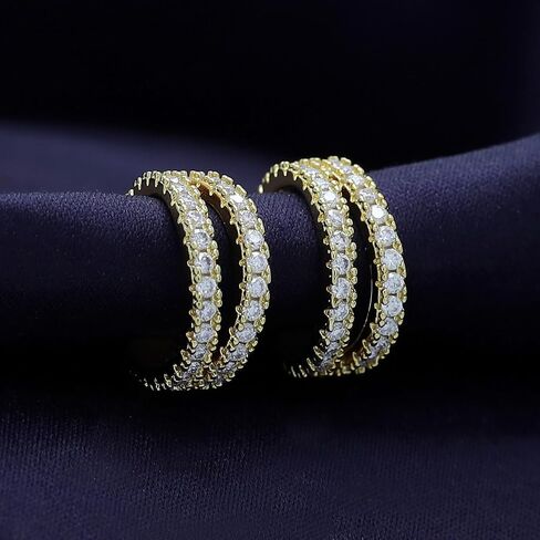 18k Gold Plated Sterling Silver Post Split Huggie Hoop Earrings, 0.75 Carat (ctw) Moissanite Diamond Hoop Earrings for Women | Jewelry Gifts For Her (3/4 Ctw) in Saudi Arabia