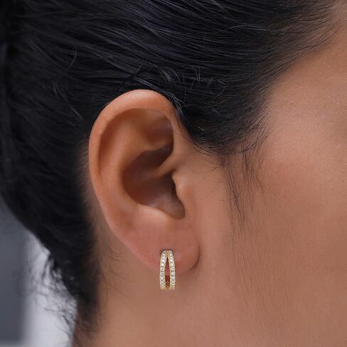 18k Gold Plated Sterling Silver Post Split Huggie Hoop Earrings, 0.75 Carat (ctw) Moissanite Diamond Hoop Earrings for Women | Jewelry Gifts For Her (3/4 Ctw) in Saudi Arabia