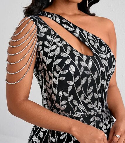 Cololura Women Sequin Elegant Sexy One Shoulder Tassel Mermaid Bodycon Cocktail Evening Dress in Kuwait