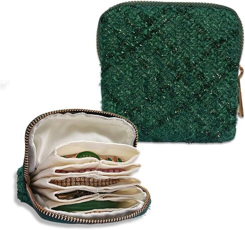 Small Travel Jewelry Pouch - Durable Tweed Mini Jewelry Storage Case, Chic Home Organizer for Rings, Earrings, Necklaces, Watches, Bracelets, Bangles, Women Girls Mom Gift(Vintage Hepburn) in Saudi Arabia