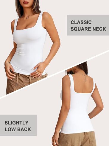Ibeauti Womens Square Neck Tank Tops Fitted Double Lined Tops Basic Layering Tanks Summer Sleeveless Shirts in Saudi Arabia