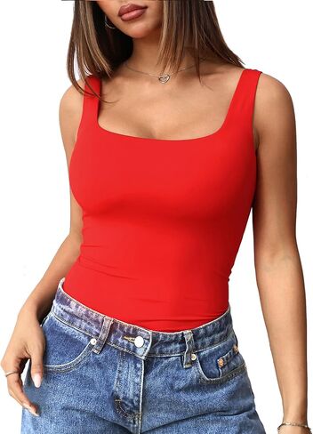 Ibeauti Womens Square Neck Tank Tops Fitted Double Lined Tops Basic Layering Tanks Summer Sleeveless Shirts in Saudi Arabia