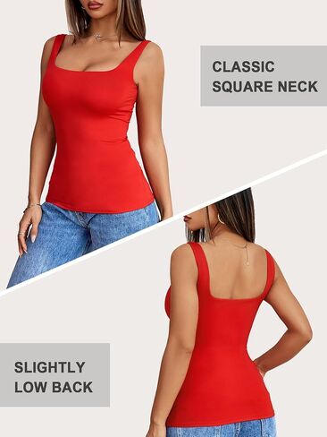 Ibeauti Womens Square Neck Tank Tops Fitted Double Lined Tops Basic Layering Tanks Summer Sleeveless Shirts in Saudi Arabia
