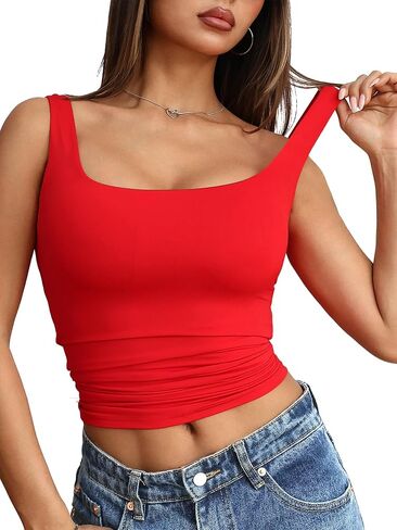 Ibeauti Womens Square Neck Tank Tops Fitted Double Lined Tops Basic Layering Tanks Summer Sleeveless Shirts in Saudi Arabia