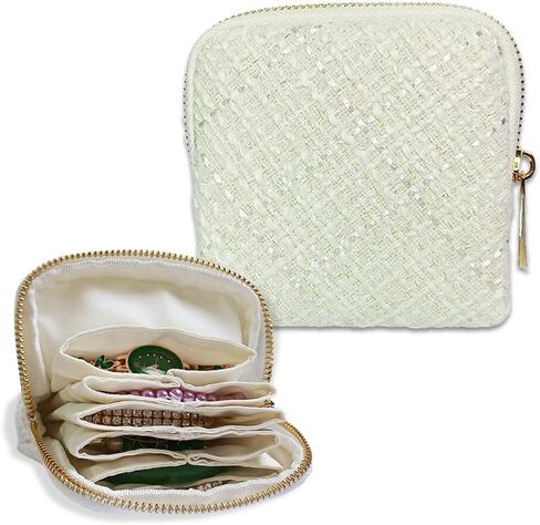 Small Travel Jewelry Pouch - Durable Tweed Mini Jewelry Storage Case, Chic Home Organizer for Rings, Earrings, Necklaces, Watches, Bracelets, Bangles, Women Girls Mom Gift(Vintage Hepburn) in Saudi Arabia