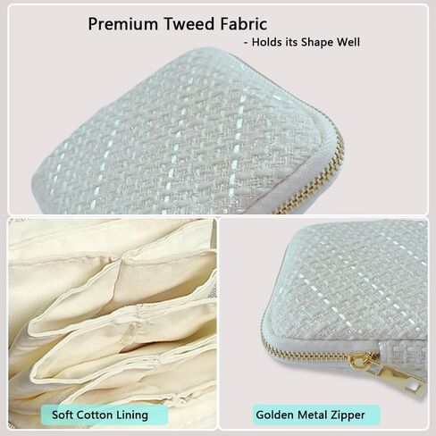 Small Travel Jewelry Pouch - Durable Tweed Mini Jewelry Storage Case, Chic Home Organizer for Rings, Earrings, Necklaces, Watches, Bracelets, Bangles, Women Girls Mom Gift(Vintage Hepburn) in Saudi Arabia