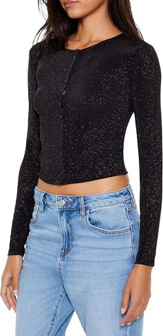 Forever 21 Womens Glitter Knit Button-up Crop Top in Saudi Arabia