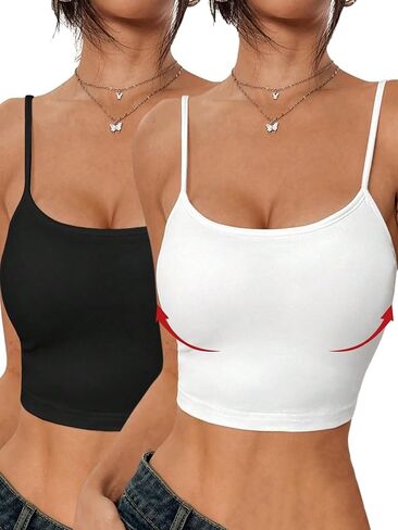 SOLY HUX Women's Crop Camisole 2 Packs Spaghetti Strap Tank Tops with Built in Bras Undershirts in Saudi Arabia